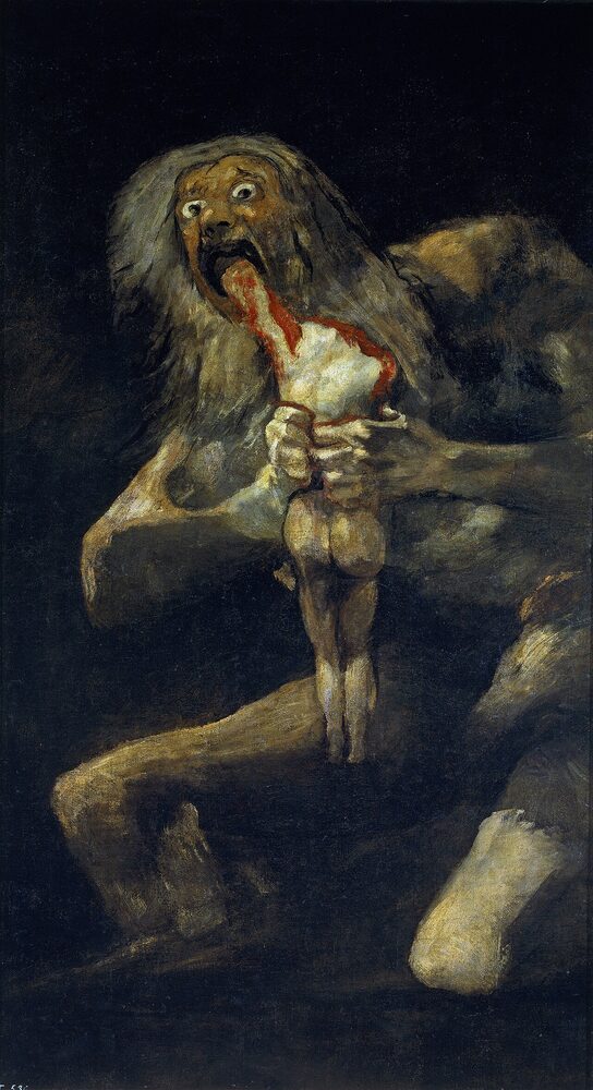 Saturn (Cronus) devouring his child; one of Goya's Black Paintings, 1819-23.
