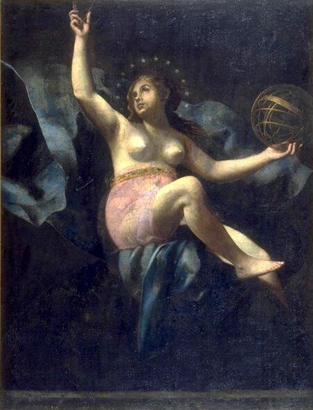 Painting of Urania holding an armillary sphere and crowned with stars, Giovanni Baglione, ca. 1620.